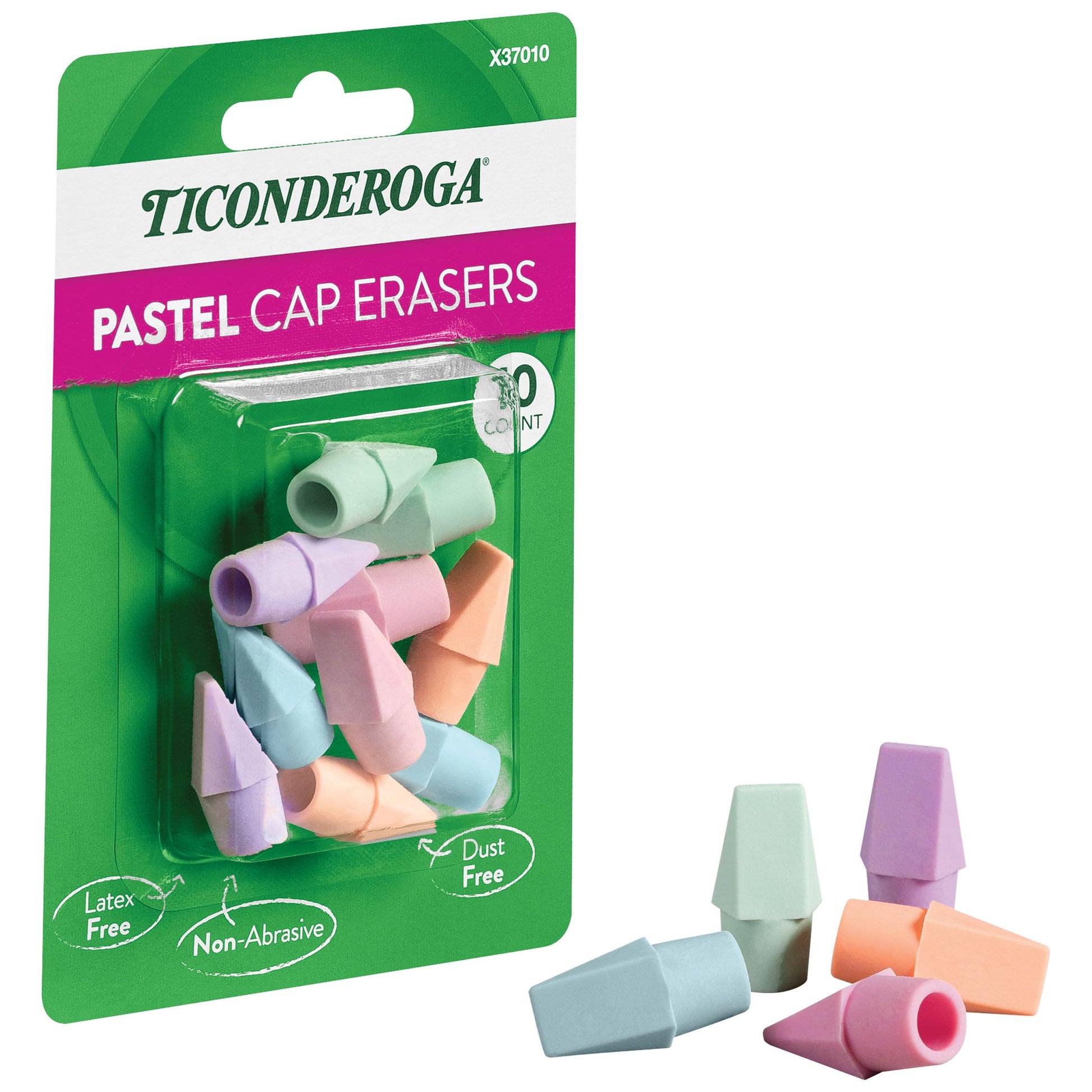 Ticonderoga Pencil Cap Erasers, Assorted Pastel Colors, 10 Count-UPStoxs