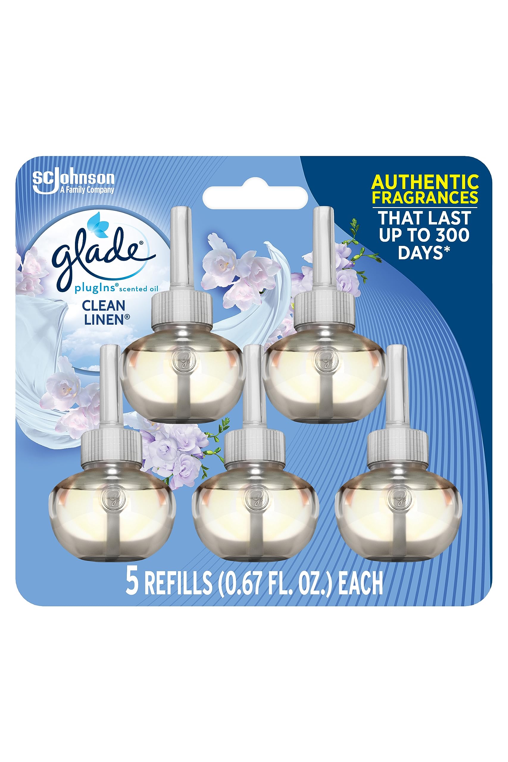 Glade PlugIns Refills Air Freshener, Scented and Essential Oils for Home and Bathroom, Clean Linen, 3.35 Fl Oz, 5 Count-UPStoxs