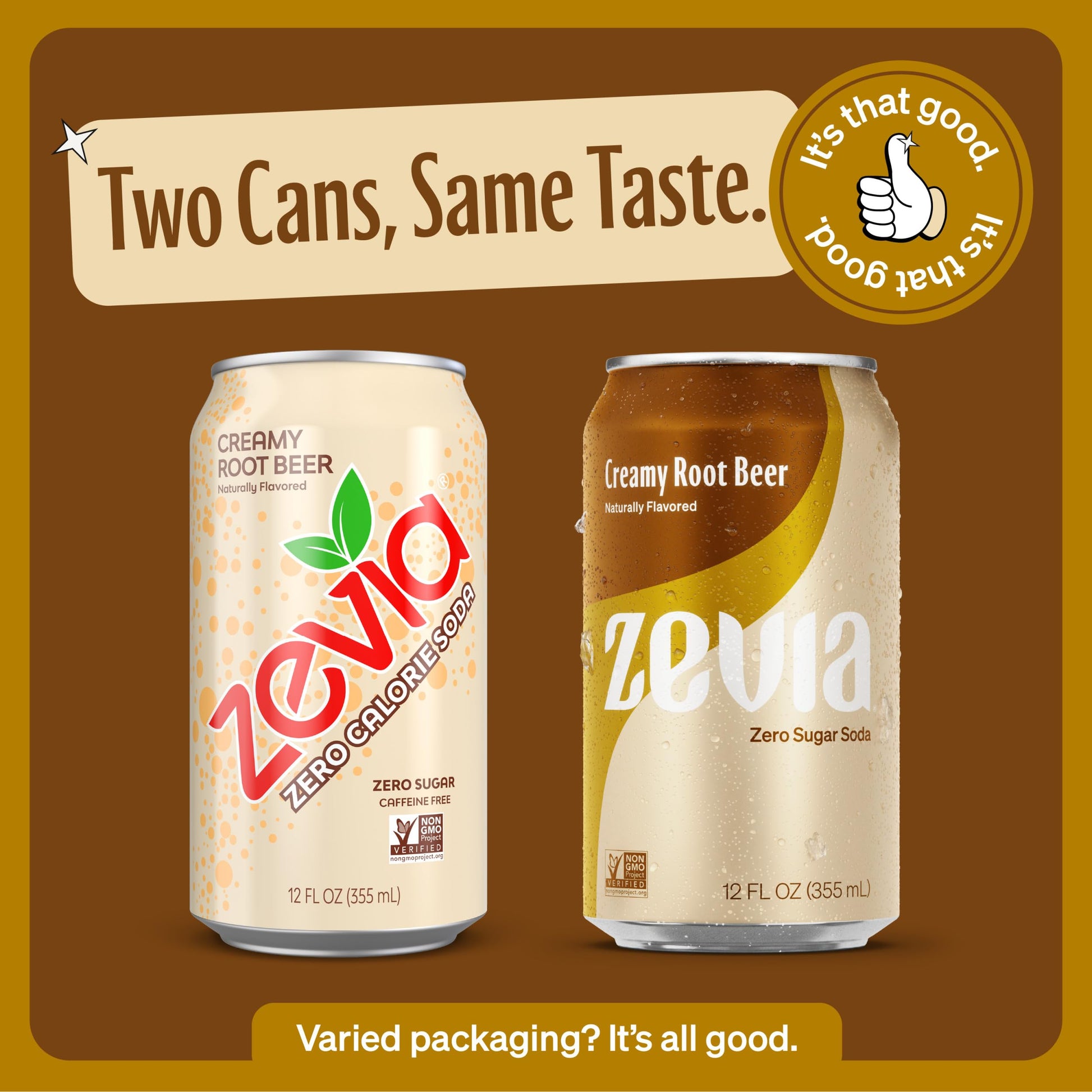 Zevia Zero Sugar, Creamy Root Beer Soda, Caffeine Free, 12 Fl Oz Cans (Pack of 24)-UPStoxs