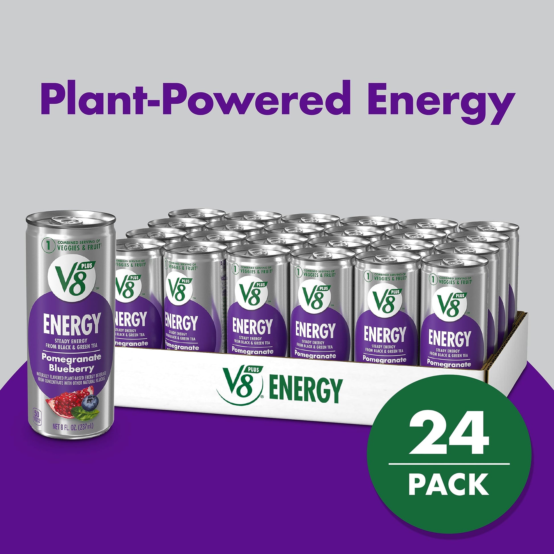 V8 +Energy Pomegranate Blueberry Juice Energy Drink, 8 fl oz Can (24 Pack)-UPStoxs