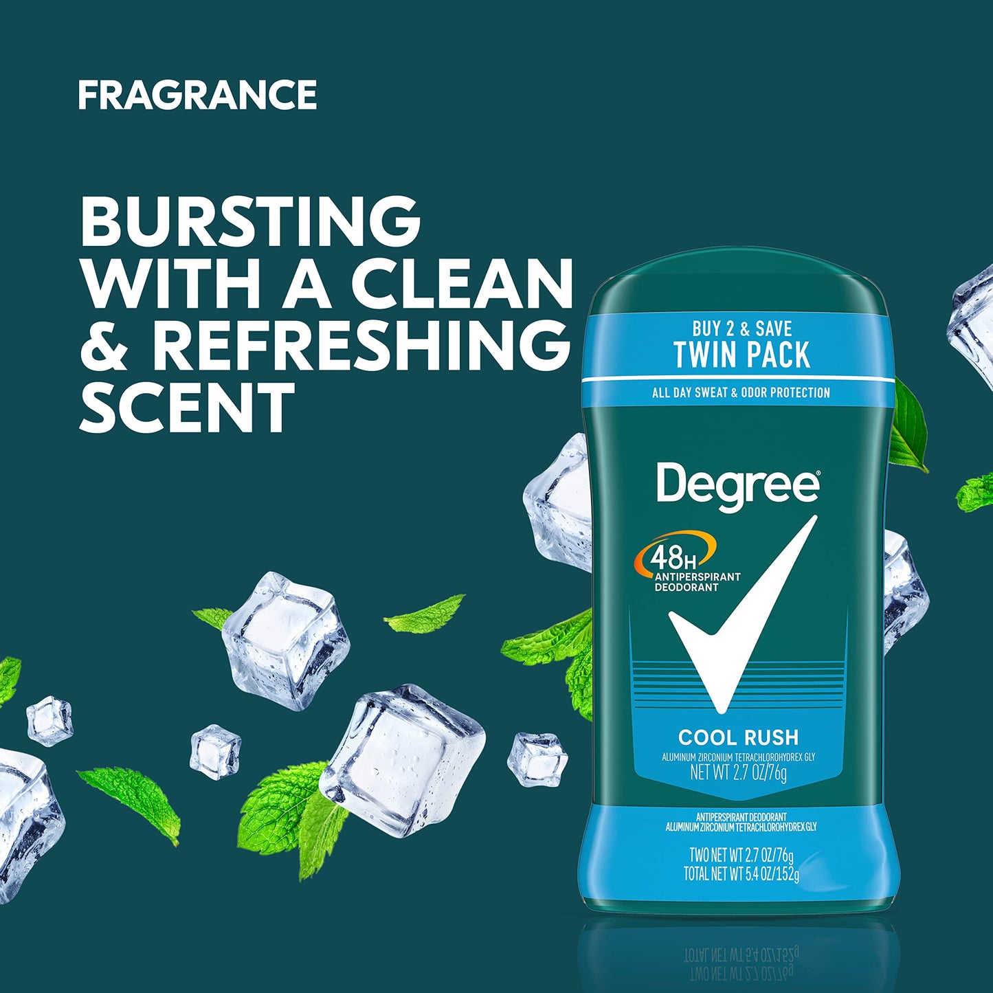 Degree Men Original Antiperspirant Deodorant Cool Rush Twin Pack 48-Hour Sweat & Odor Protection Antiperspirant For Men 2.7 oz-UPStoxs