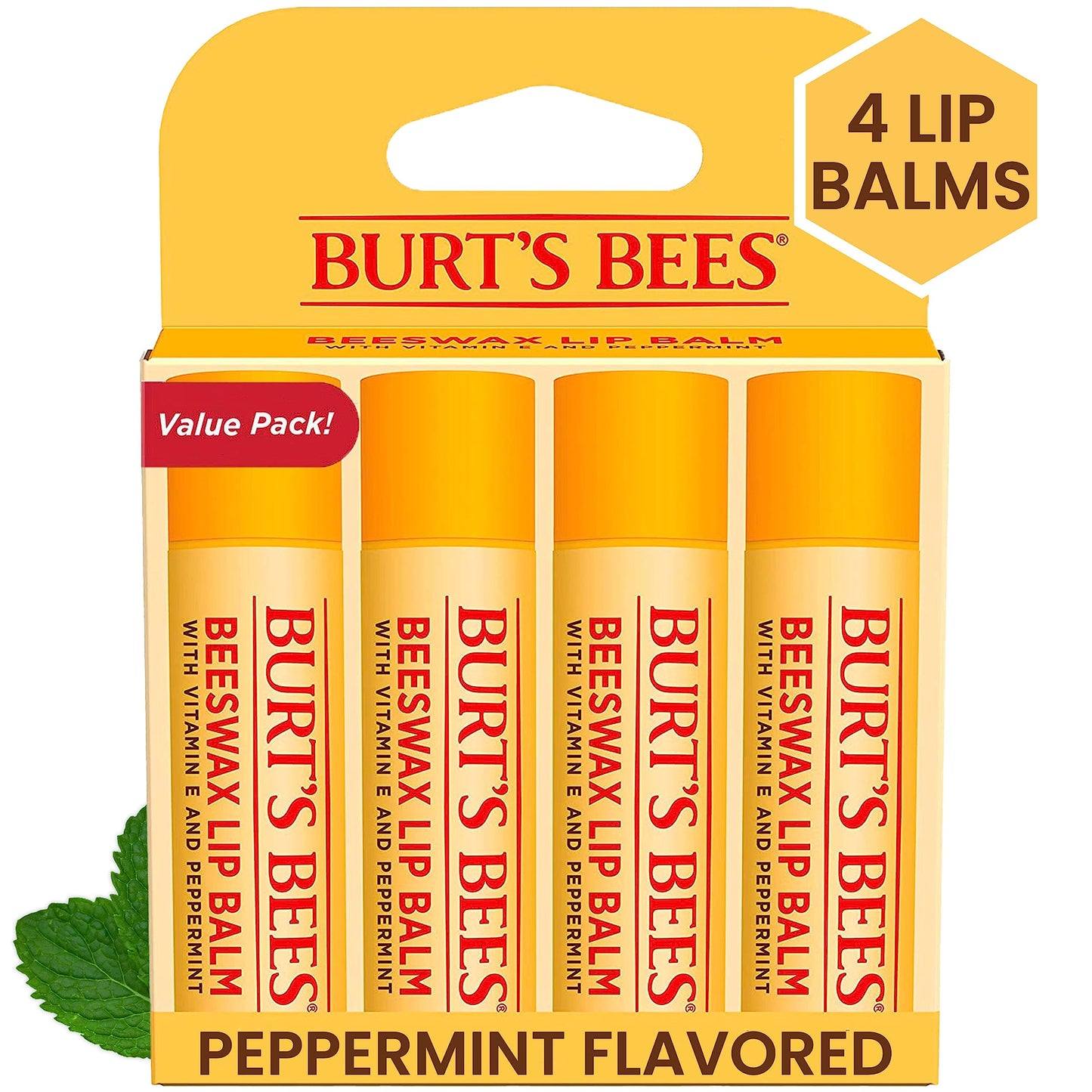 Burt's Bees Lip Balm - Original Beeswax, Lip Moisturizer With Responsibly Sourced Beeswax, Tint-Free, Natural Origin Conditioning Lip Treatment, 4 Tubes, 0.15 oz.-UPStoxs