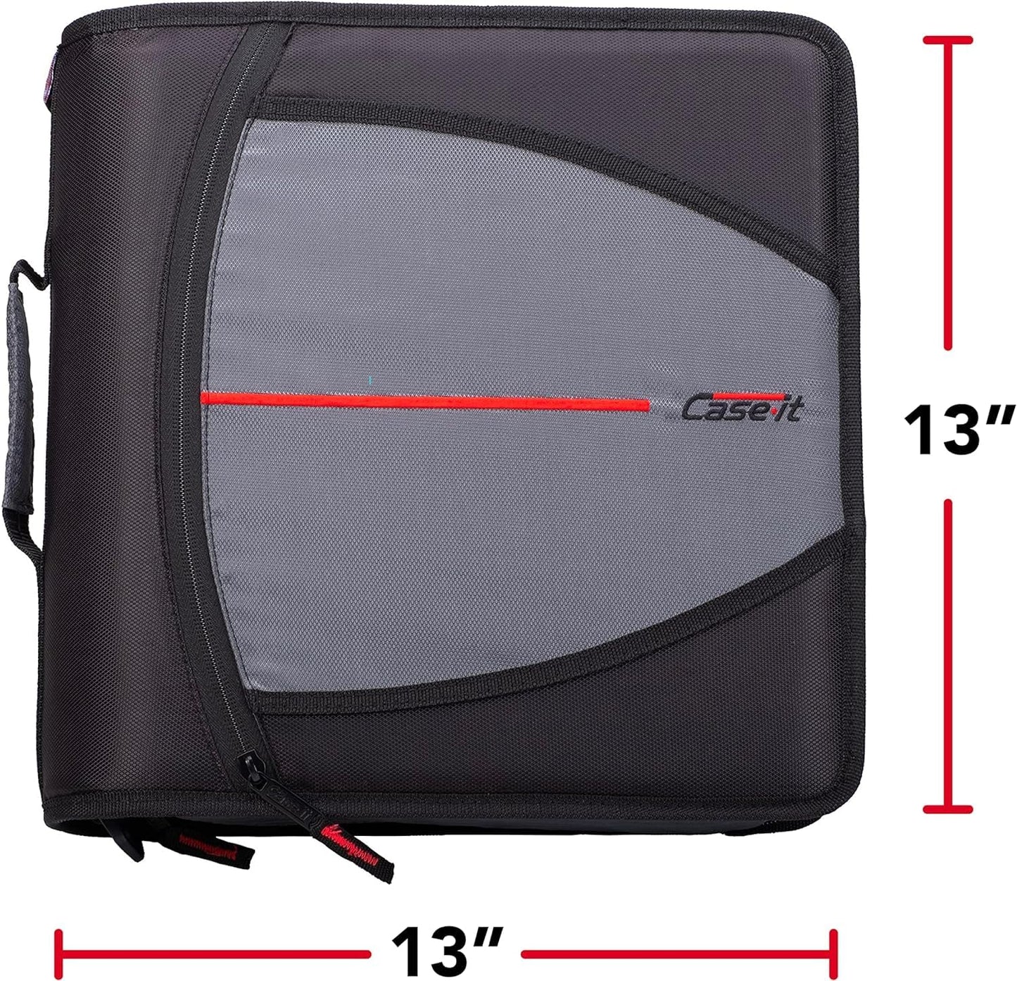 Case-it Mighty Zip Tab Zipper Binder, 3" O-Ring with 5-Color tabs, Expanding File Folder and Shoulder Strap and Handle, D-146- Jet Black-UPStoxs