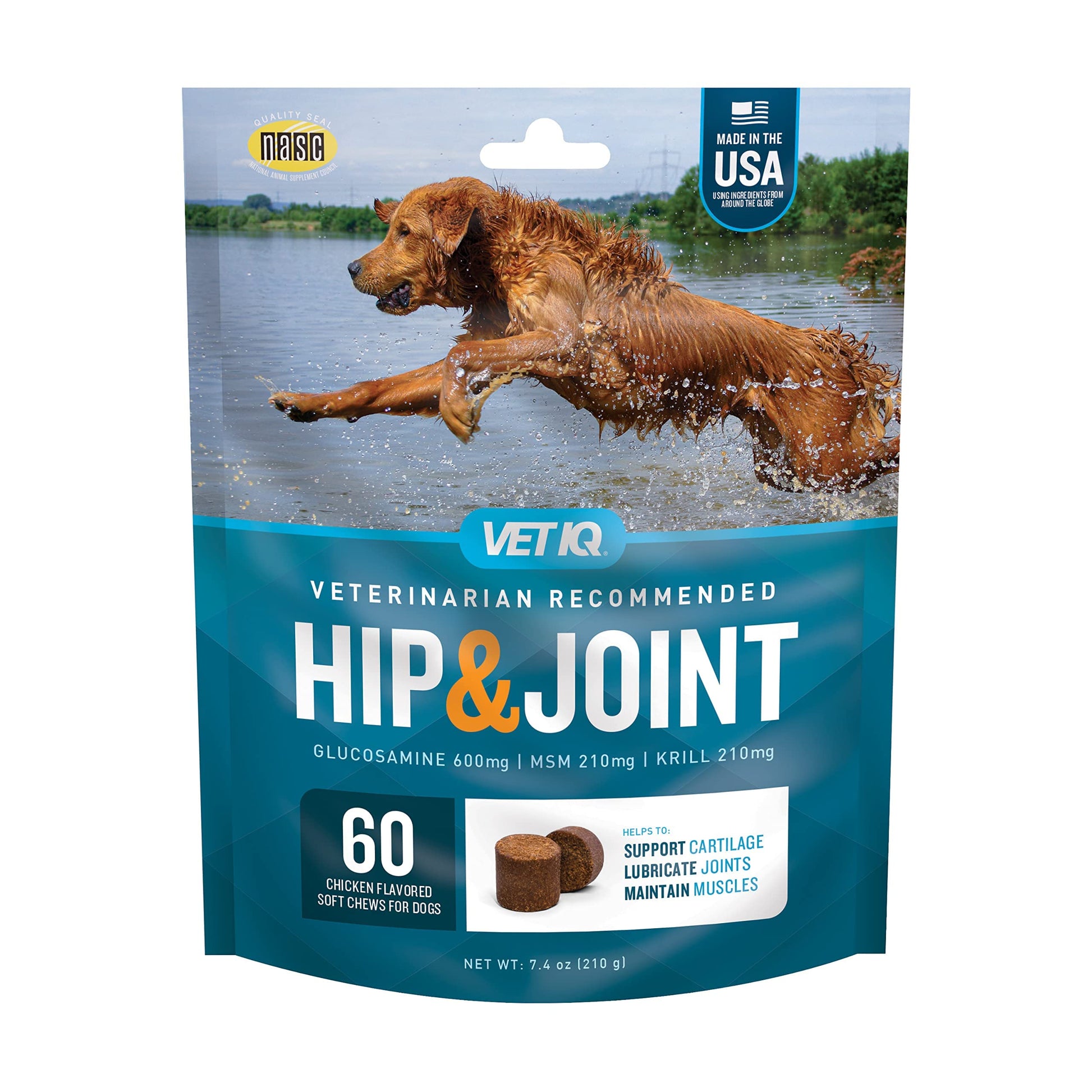 VetIQ Glucosamine Hip & Joint Supplement for Dogs, 60 Soft Chews, Dog Joint Support Supplement with MSM and Krill, Dog Health Supplies Large & Small Breed, Chicken Flavored Chewables-UPStoxs