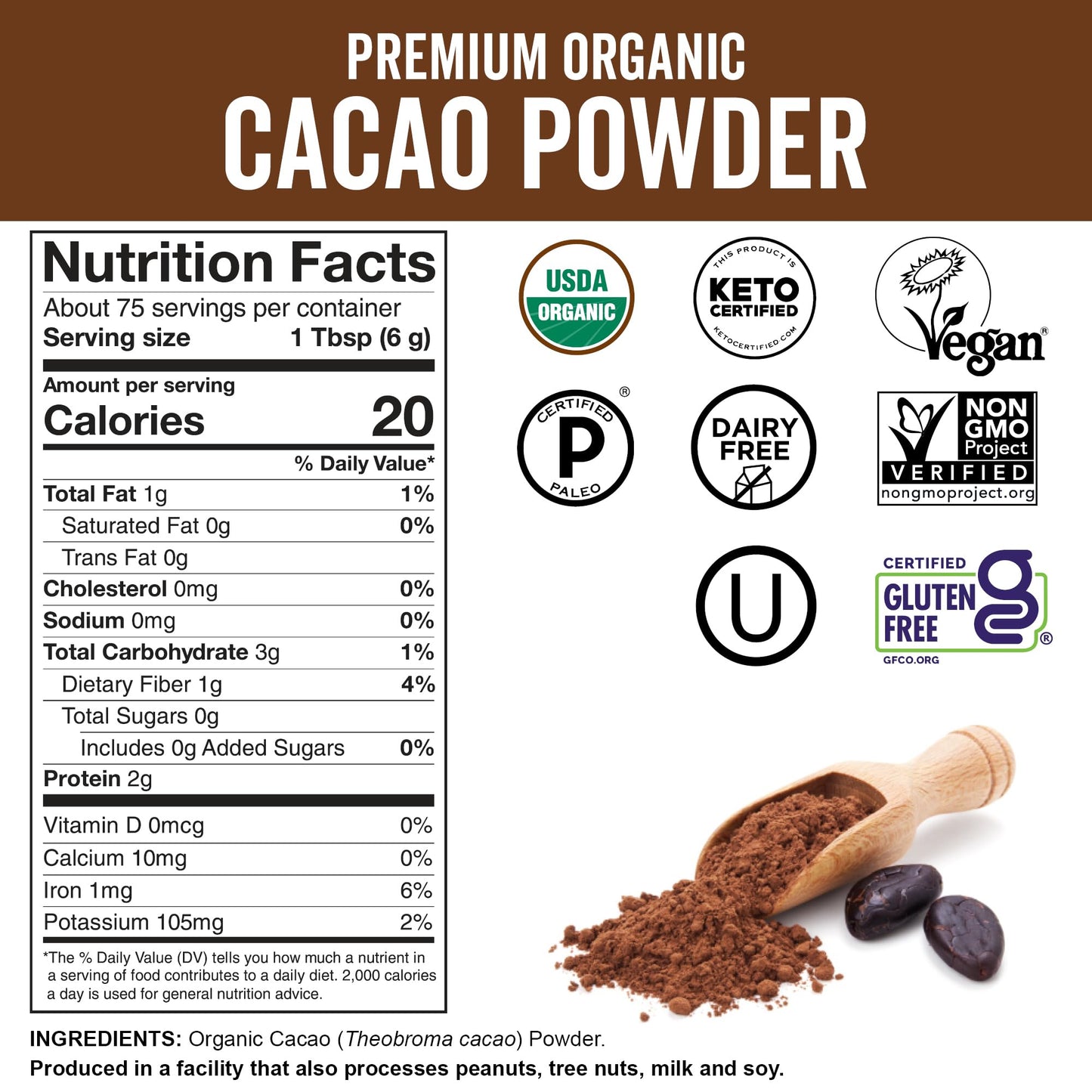 Viva Naturals Organic Cacao Powder, 1lb - Unsweetened Cacao Powder With Rich Dark Chocolate Flavor, Perfect for Baking & Smoothies, Non-GMO, Certified Vegan & Gluten-Free, 454 g-UPStoxs