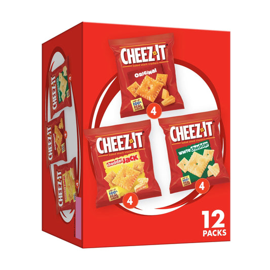 Cheez-It Cheese Crackers, Baked Snack Crackers, Lunch Snacks, Variety Pack, 12.1oz Box (12 Packs)-UPStoxs