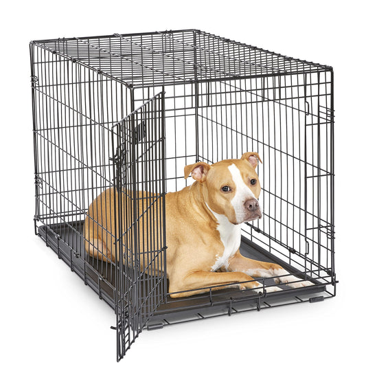 MidWest Homes for Pets Newly Enhanced Single Door iCrate Dog Crate, Includes Leak-Proof Pan, Floor Protecting Feet , Divider Panel & New Patented Features, Black-UPStoxs