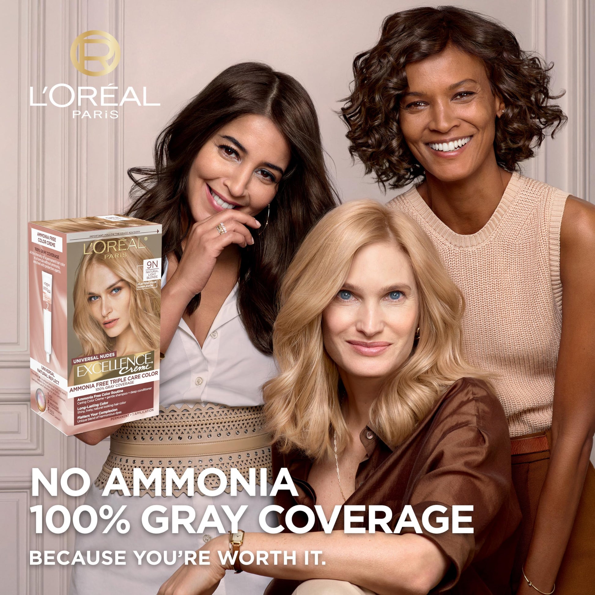 L'Oreal Paris Excellence Universal Nudes Permanent Hair Color, Ammonia Free Hair Dye for Gray Hair Coverage, 9N Natural Light Blonde, 1 Hair Dye Kit-UPStoxs