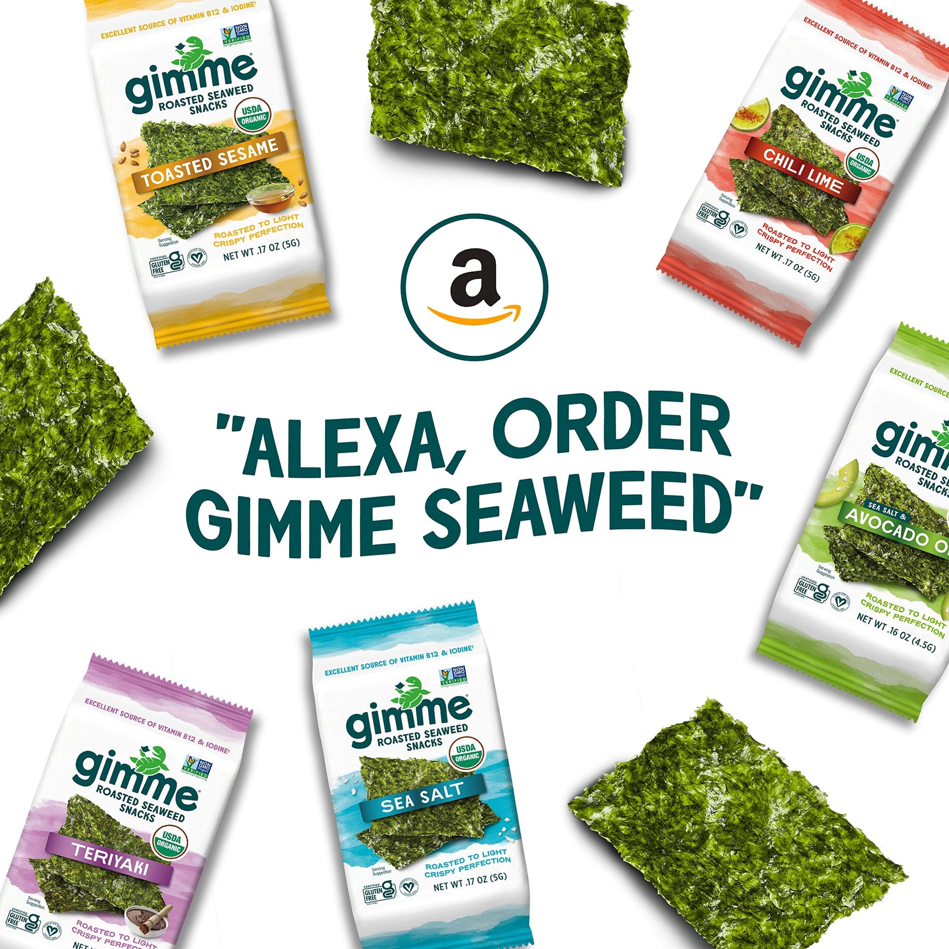 Gimme Seaweed - Sea Salt - 20 Count - Organic Roasted Seaweed Sheets - Keto, Vegan, Gluten Free - Great Source of Iodine & Omega 3’s - Healthy On-The-Go Snack for Kids & Adults-UPStoxs