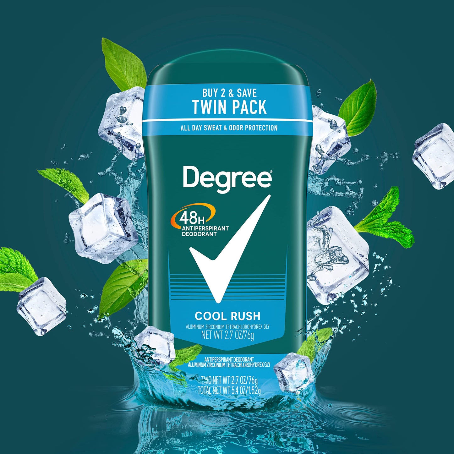 Degree Men Original Antiperspirant Deodorant Cool Rush Twin Pack 48-Hour Sweat & Odor Protection Antiperspirant For Men 2.7 oz-UPStoxs