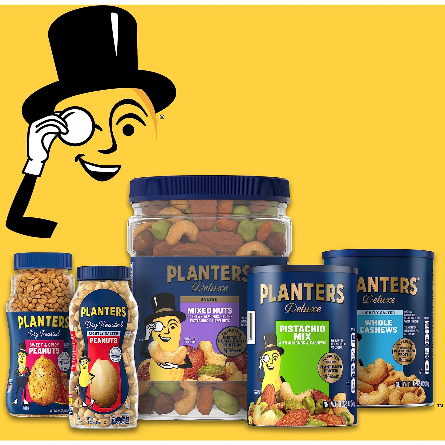 PLANTERS Deluxe Salted Mixed Nuts, Roasted Cashews, Almonds, Pecans, Pistachios, and Hazelnuts, Party Snacks, Plant-Based Protein, Quick Snack for Adults, After School Snack, 34oz Container-UPStoxs