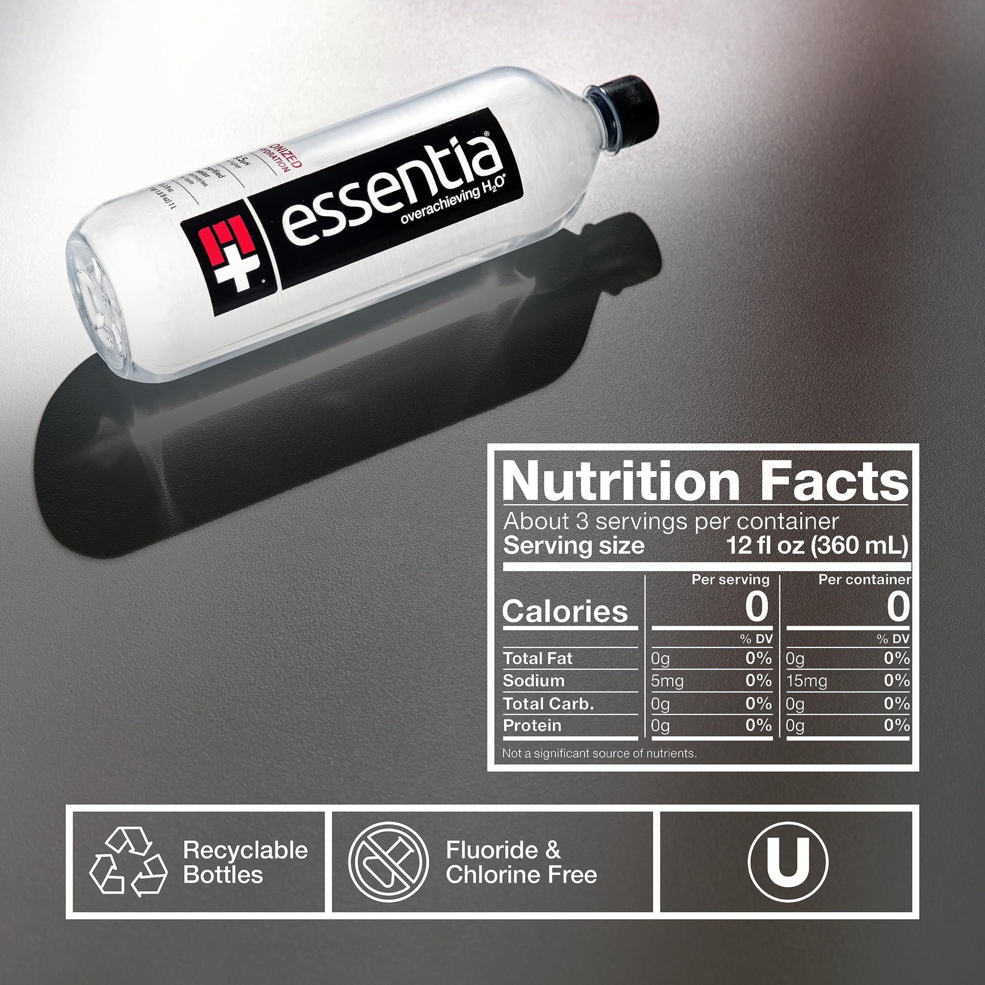 Essentia Water Bottled, Ionized Alkaline Water:99.9% Pure, Infused With Electrolytes, 9.5 pH Or Higher With A Clean, Smooth Taste, 1 Litre (Pack of 12)-UPStoxs