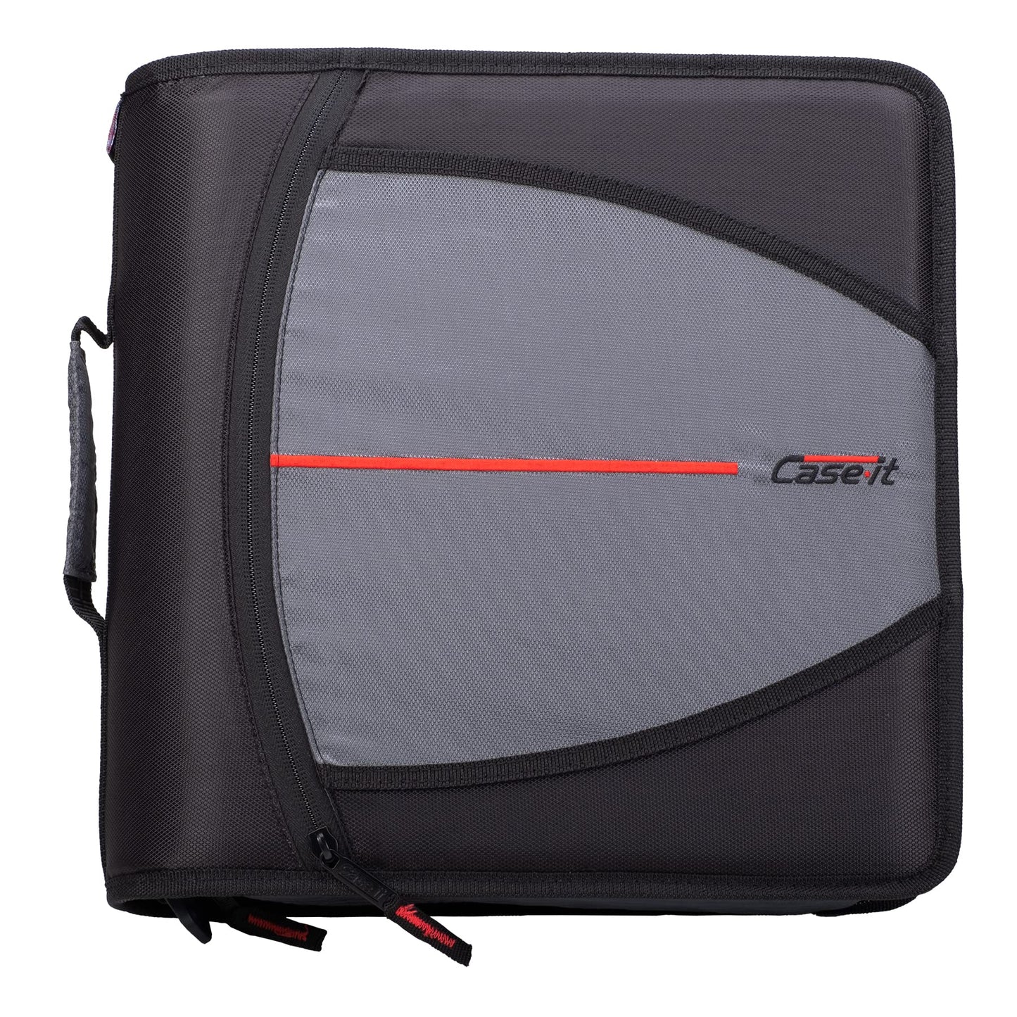 Case-it Mighty Zip Tab Zipper Binder, 3" O-Ring with 5-Color tabs, Expanding File Folder and Shoulder Strap and Handle, D-146- Jet Black-UPStoxs