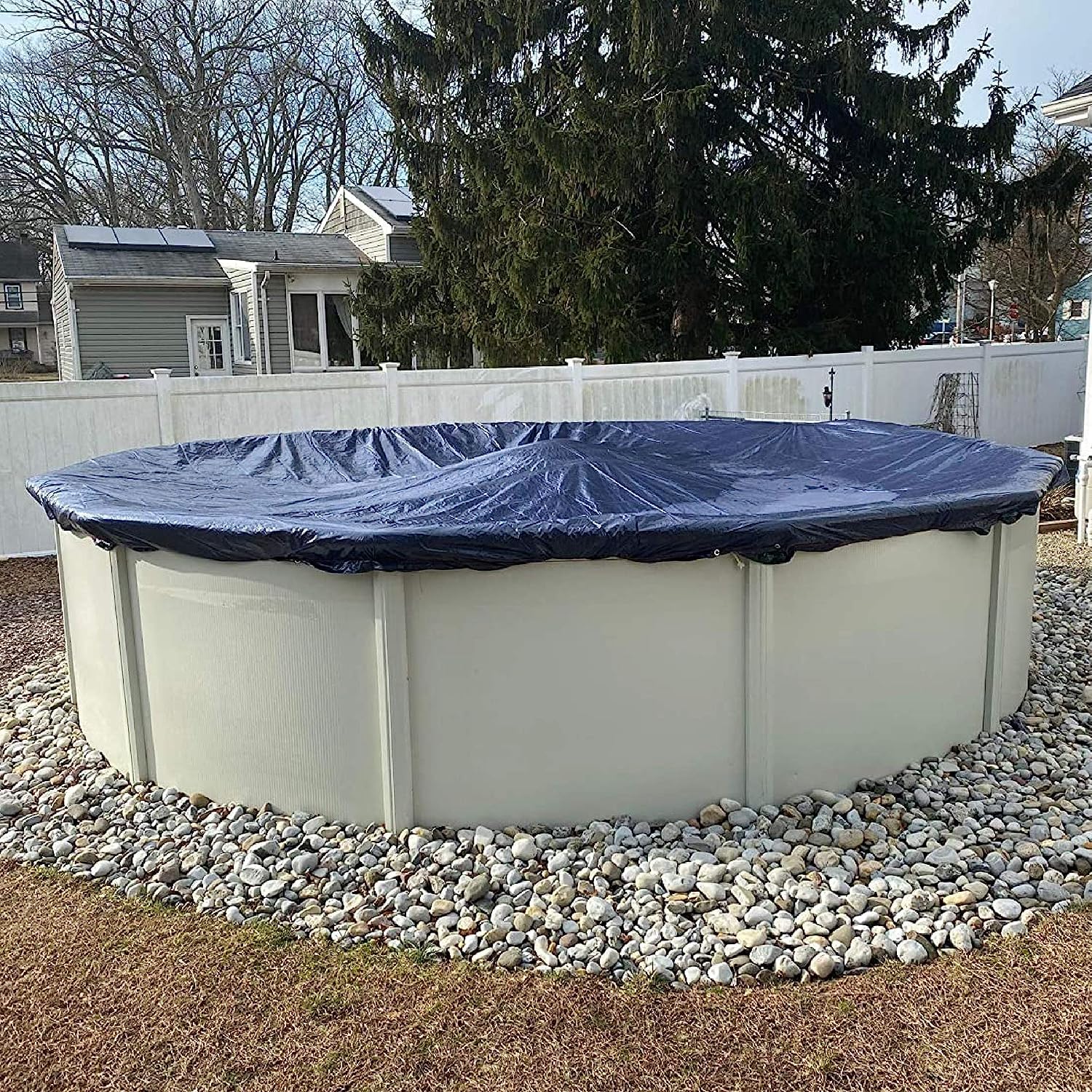 Winter Block WC18R Aboveground Pool Winter Cover 18’ Ft. Round, 8-Year Warranty Includes Winch and Cable, Superior Strength & Durability, UV Protected, 18', Solid Blue-UPStoxs