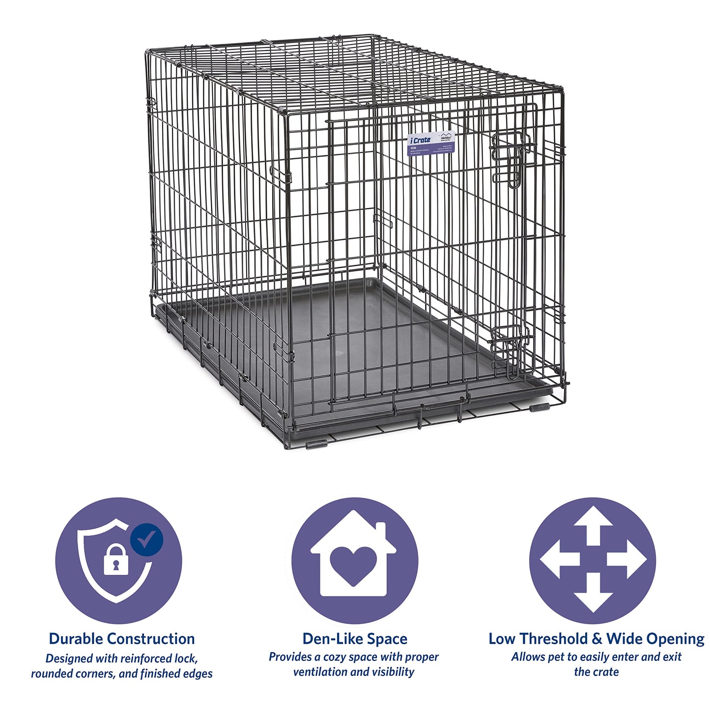 MidWest Homes for Pets Newly Enhanced Single Door iCrate Dog Crate, Includes Leak-Proof Pan, Floor Protecting Feet , Divider Panel & New Patented Features, Black-UPStoxs