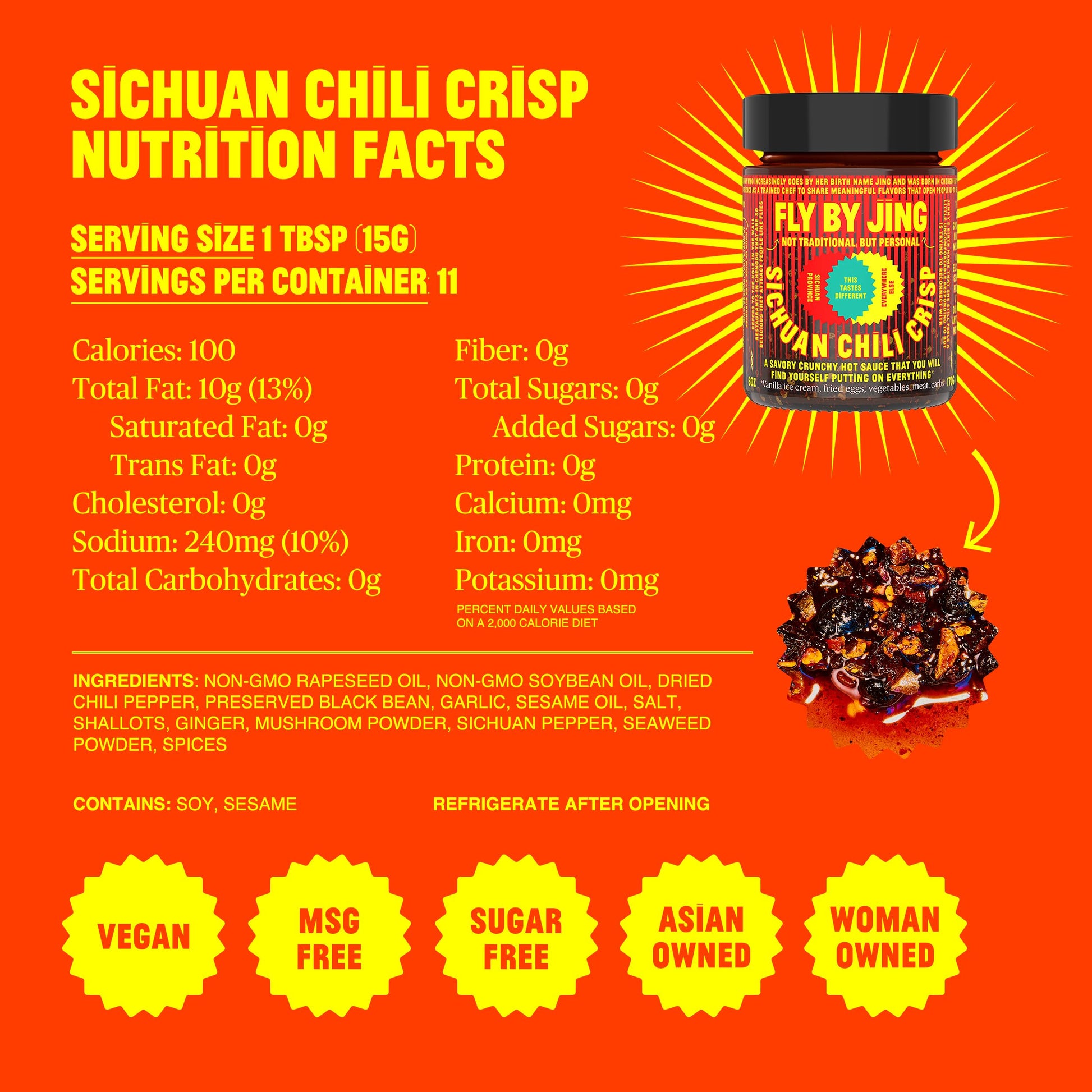 FLYBYJING Sichuan Chili Crisp - Premium Spicy Savory All-Natural Vegan Chili Oil - Crunchy Hot Sauce, Good on Everything, Sugar Free - 6oz (Pack of 1)-UPStoxs