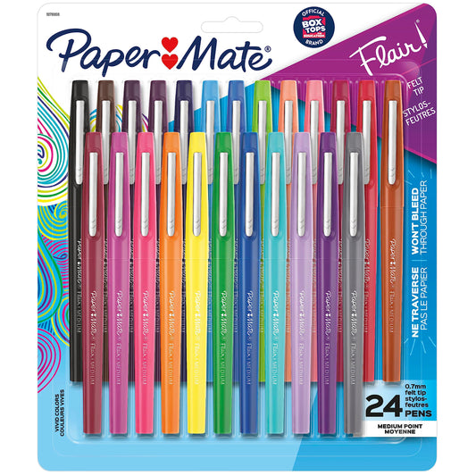 Paper Mate Felt Tip Pens Flair Marker Pens, Medium Point, Assorted, 24 Count-UPStoxs