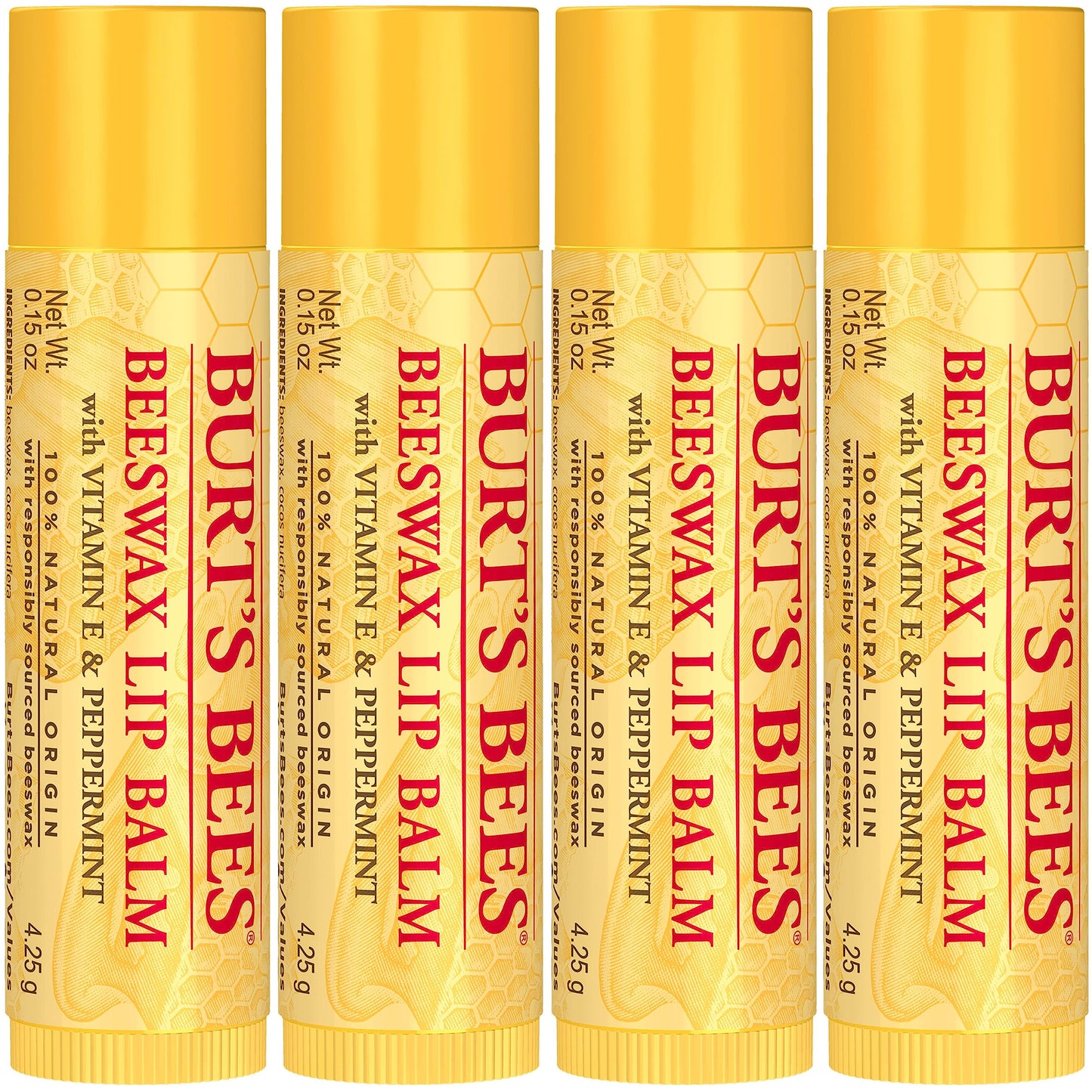 Burt's Bees Lip Balm - Original Beeswax, Lip Moisturizer With Responsibly Sourced Beeswax, Tint-Free, Natural Origin Conditioning Lip Treatment, 4 Tubes, 0.15 oz.-UPStoxs