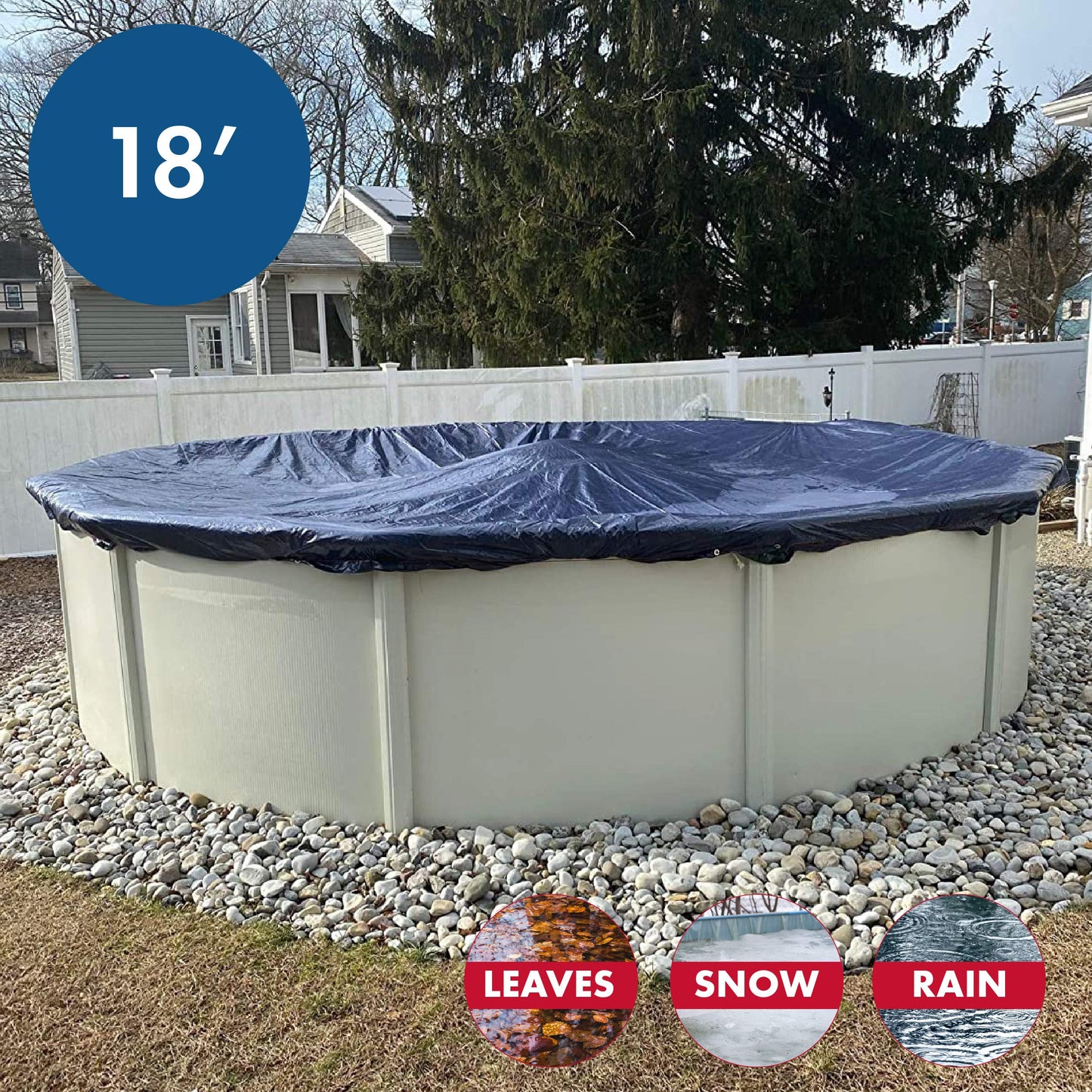 Winter Block WC18R Aboveground Pool Winter Cover 18’ Ft. Round, 8-Year Warranty Includes Winch and Cable, Superior Strength & Durability, UV Protected, 18', Solid Blue-UPStoxs