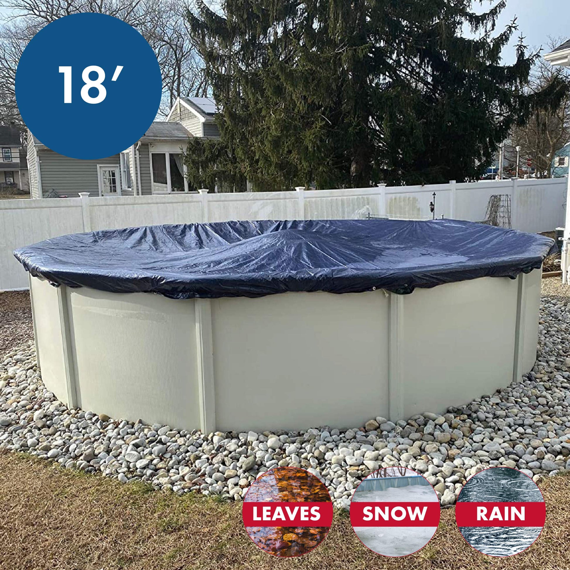 Winter Block WC18R Aboveground Pool Winter Cover 18’ Ft. Round, 8-Year Warranty Includes Winch and Cable, Superior Strength & Durability, UV Protected, 18', Solid Blue-UPStoxs