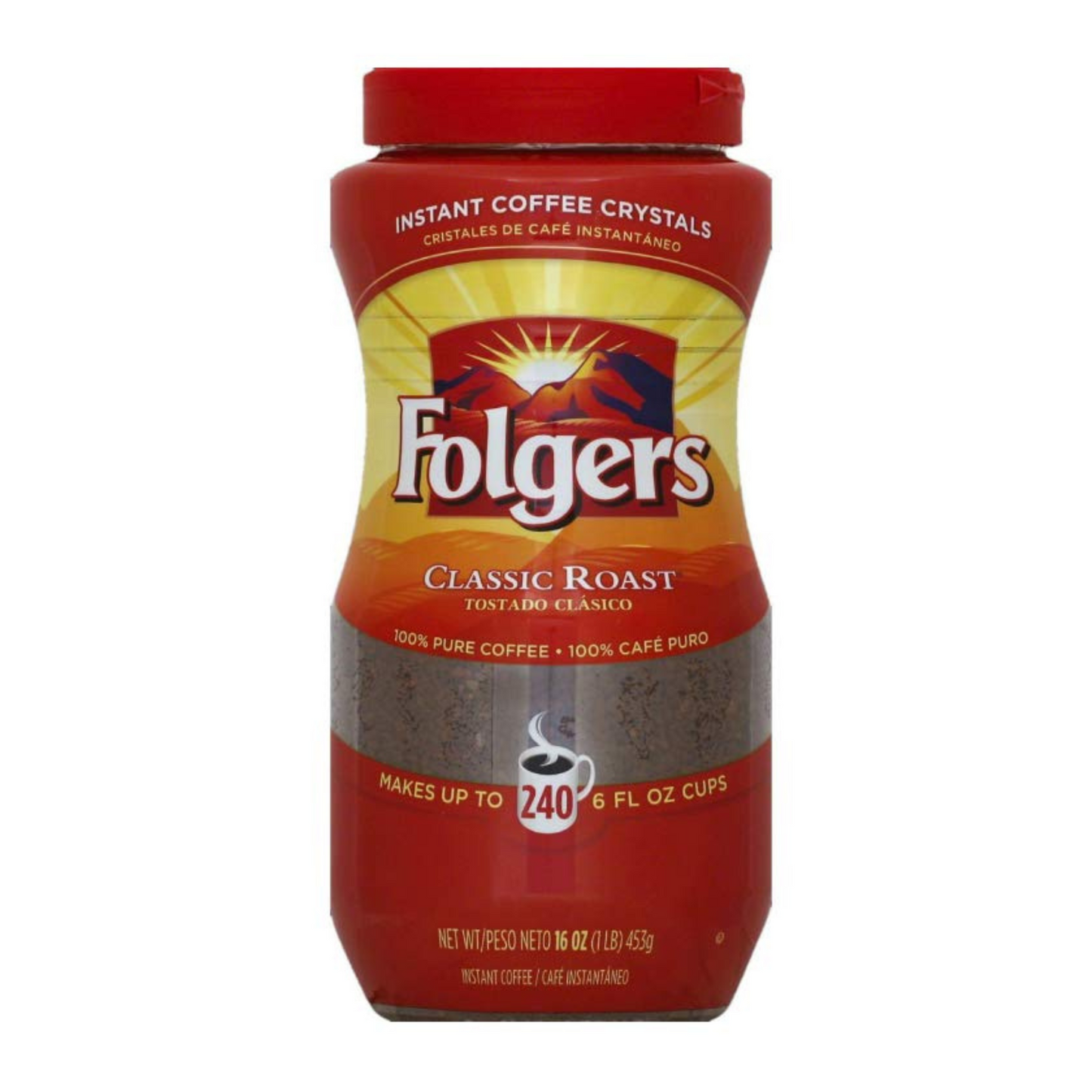 Folgers Classic Roast Instant Coffee Crystals, 16 oz.-UPStoxs