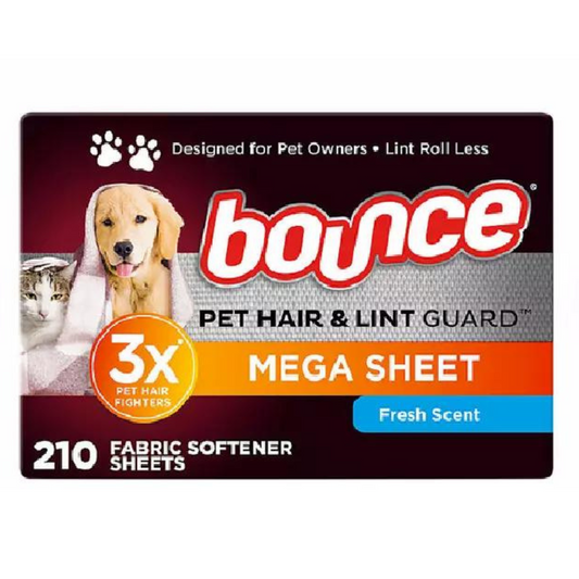 Bounce Pet Hair & Lint Guard Mega Dryer Sheets, Fresh Scent, 210 ct.