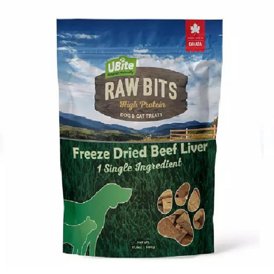 UBite Raw Bits Freeze-Dried Beef Liver Dog + Cat Treats, 17 oz.