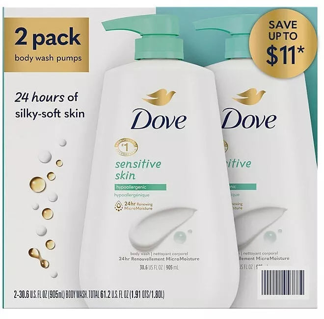 Dove Sensitive Skin Hypoallergenic Body Wash 30.6 fl. oz., 2 pk.