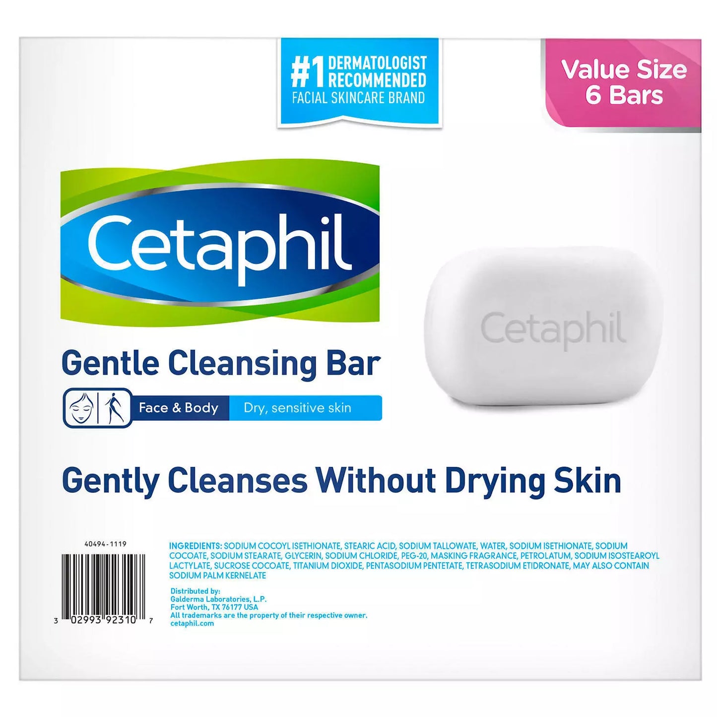 Cetaphil Gentle Cleansing Bar, 4.5 oz., 6 pk.