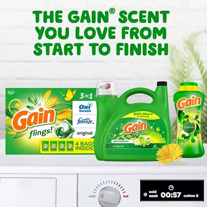 Gain Flings! 3 in 1 Laundry Detergent Pacs, Original Scents, 152 ct.