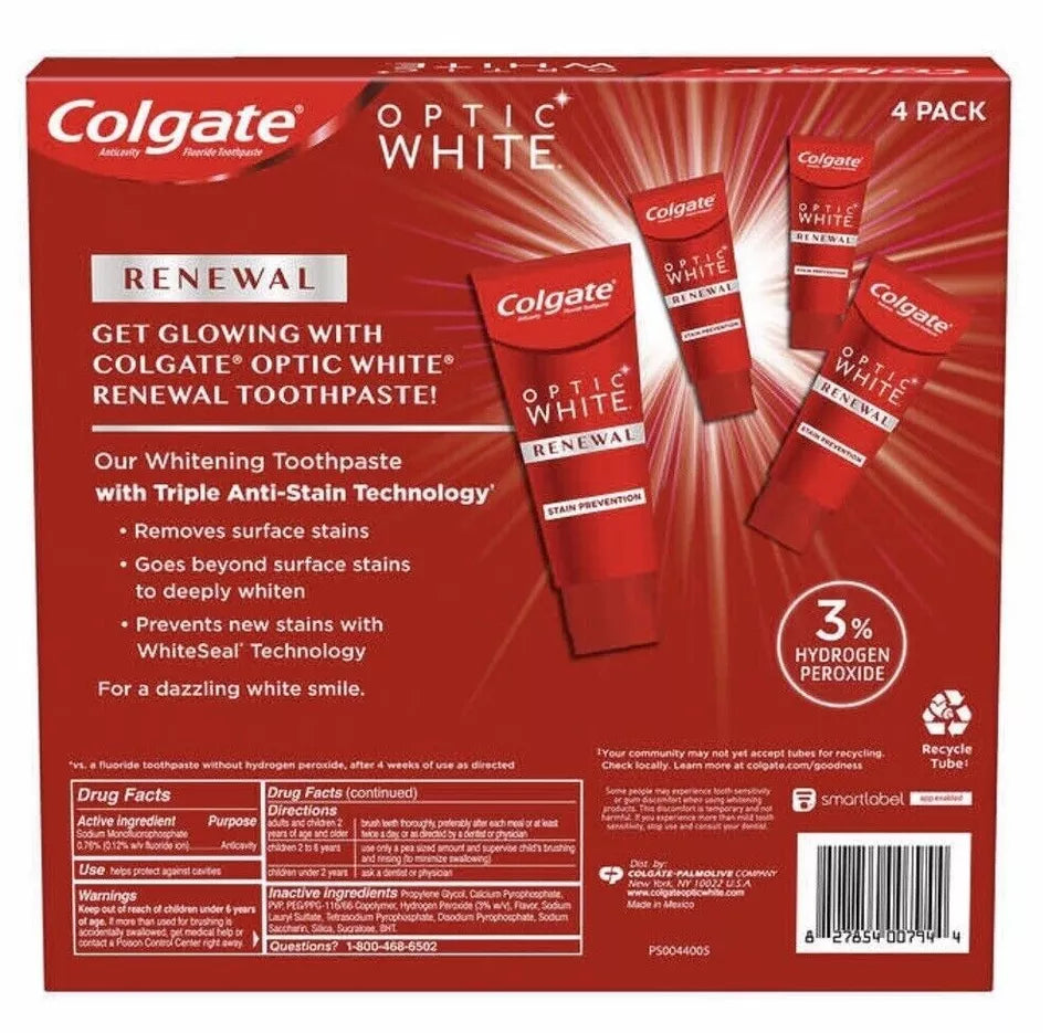 Colgate Optic White Renewal Whitening Toothpaste, 4.1 oz., 4 pk.