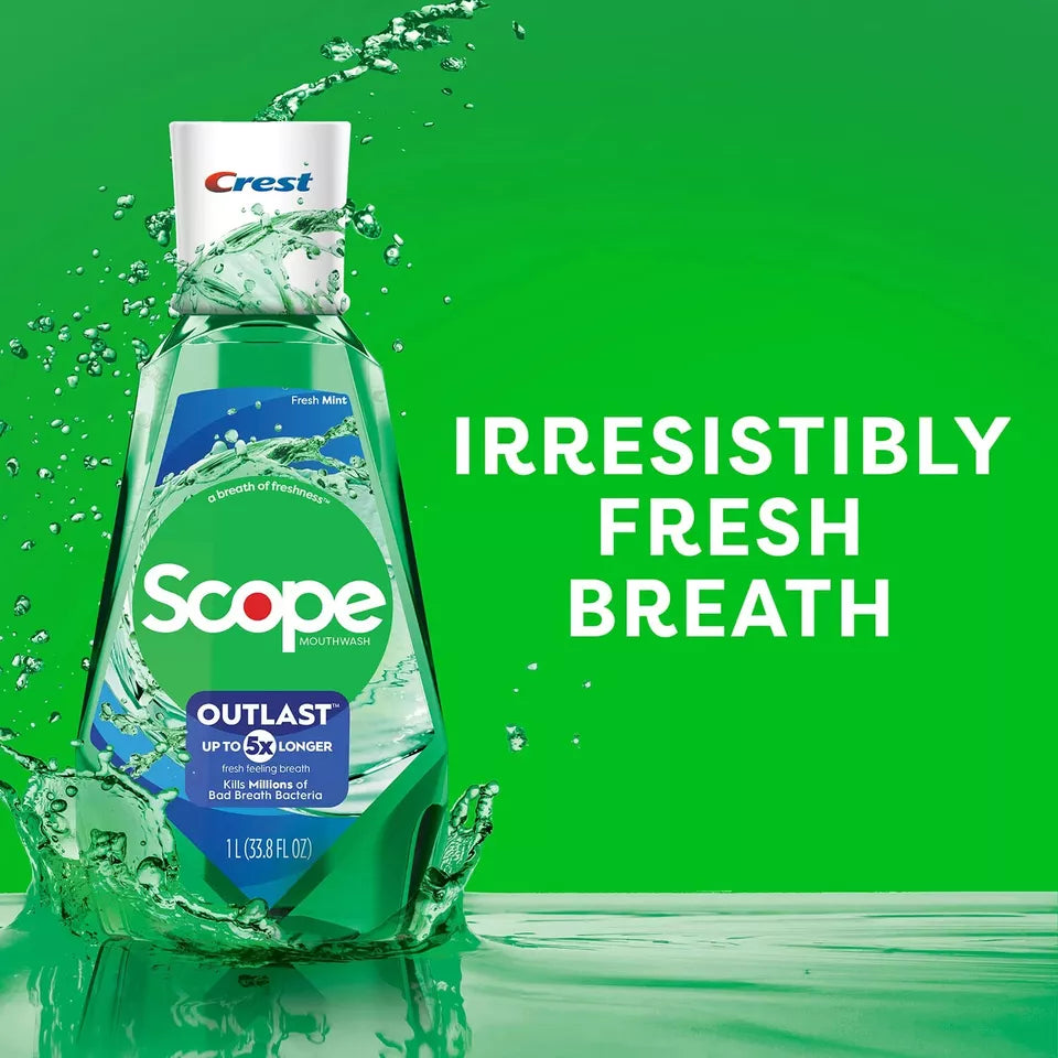 Crest Scope Outlast Mouthwash, Fresh Mint, 33.8 oz., 3 pk.