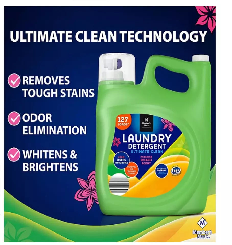 Member's Mark Ultimate Clean Liquid Laundry Detergent, Paradise Splash, 127 loads, 196 fl. oz.