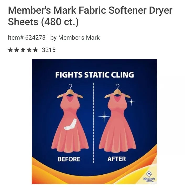 Member's Mark Fabric Softener Dryer Sheets 480 ct.