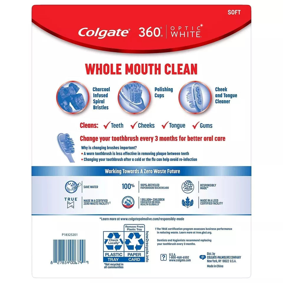 Colgate Optic White 360 Manual Toothbrush, Soft, 8 ct.