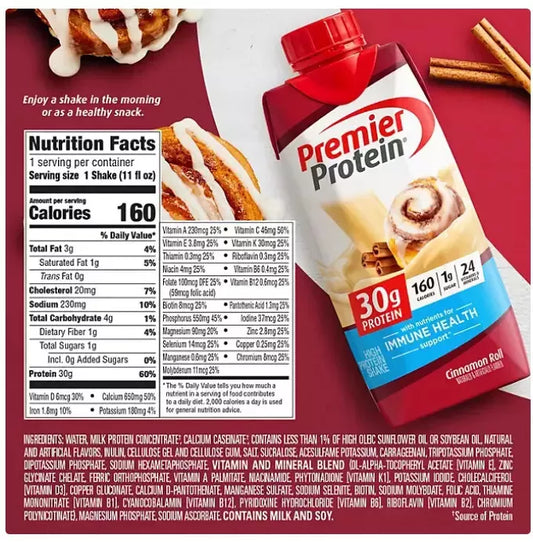 Premier Protein 30g High Protein Shake, Cinnamon Roll 11 fl. oz., 15 pk.