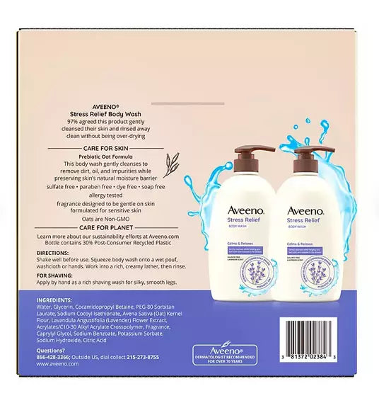 Aveeno Stress Relief Body Wash with Lavender & Chamomile, 33 fl. oz., 2 pk.