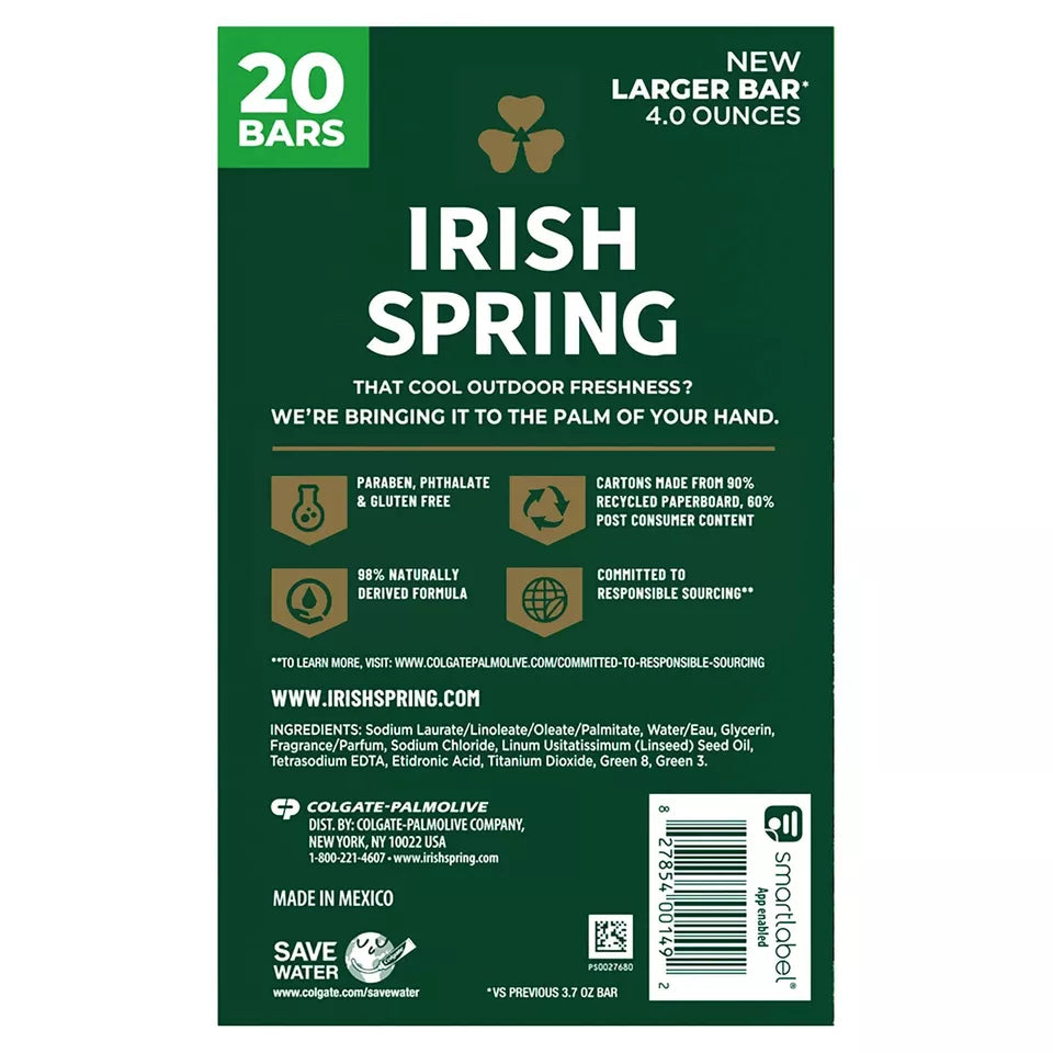 Irish Spring Bar Soap, Original Clean - 4 oz., 20 ct.