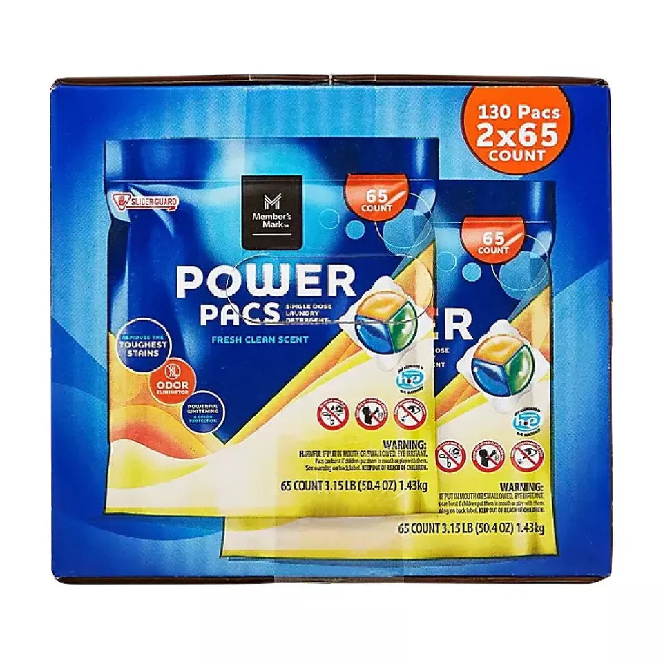 Member's Mark Laundry Detergent Power Pacs, Fresh Clean Scent 130 ct.