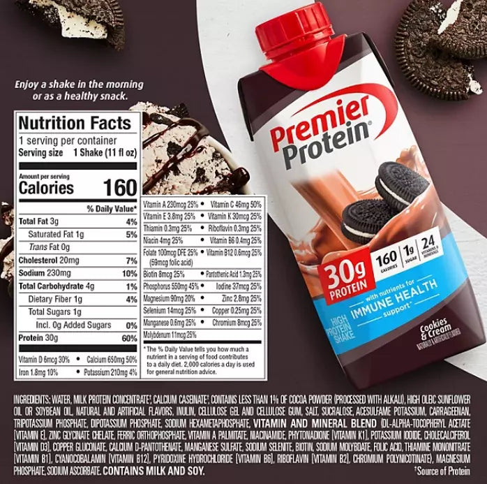 Premier Protein 30g High Protein Shake, Cookies and Cream, 11 fl. oz., 15 pk.