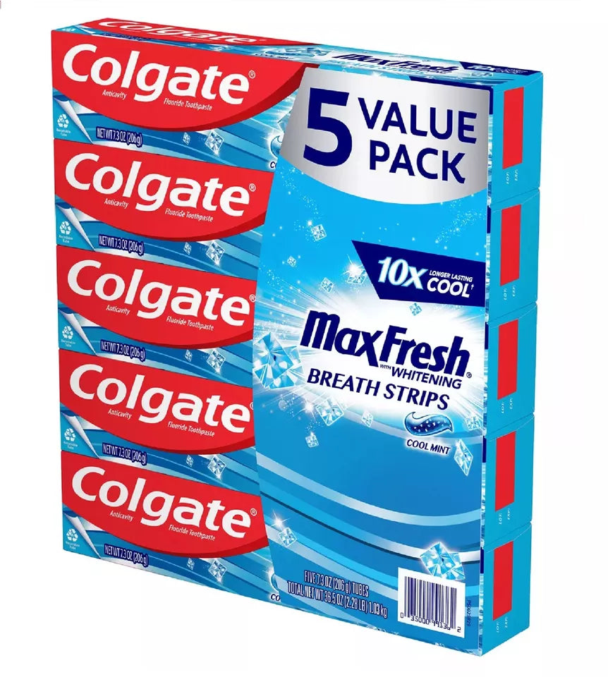 Colgate MaxFresh Toothpaste with Mini Breath Strips, Cool Mint, 7.3 oz., 5 pk