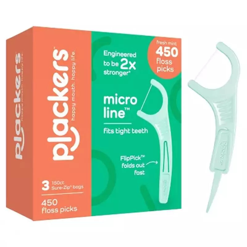 Plackers Micro Line Dental Floss Picks, Mint, 450 ct.