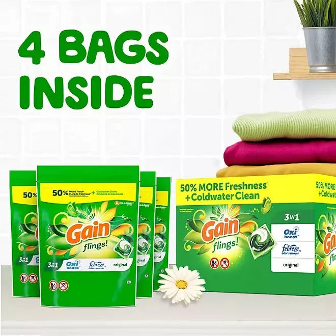 Gain Flings! 3 in 1 Laundry Detergent Pacs, Original Scents, 152 ct.