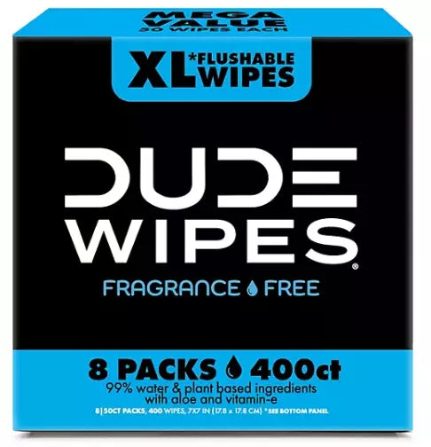 DUDE WIPES XL Flushable Wipes, Fragrance Free, 8 ct., 400 wipes