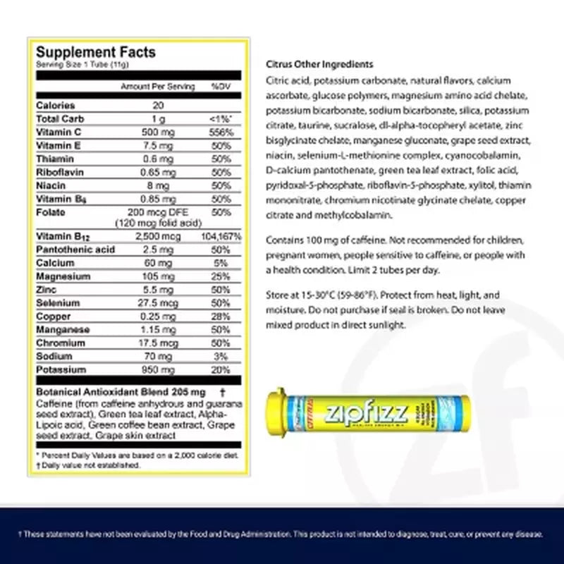 Zipfizz Energy Drink Mix, Citrus 20 ct.