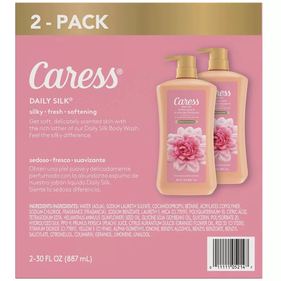 Caress Daily Silk Hydrating Body Wash, White Peach & Orange Blossom, 30 fl. oz., 2 pk.