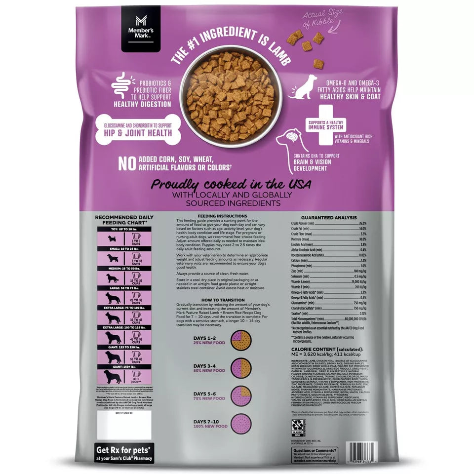 Member's Mark Pasture Raised Lamb + Brown Rice Recipe Dry Dog Food 35 lbs.