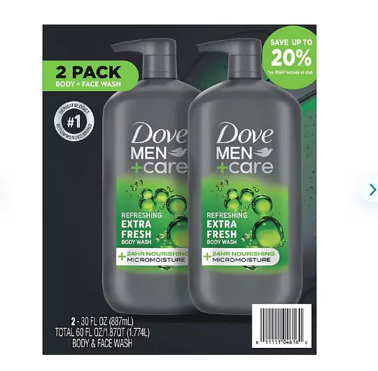 Dove Men+Care Body and Face Wash, Extra Fresh, 30 fl. oz., 2 pk.