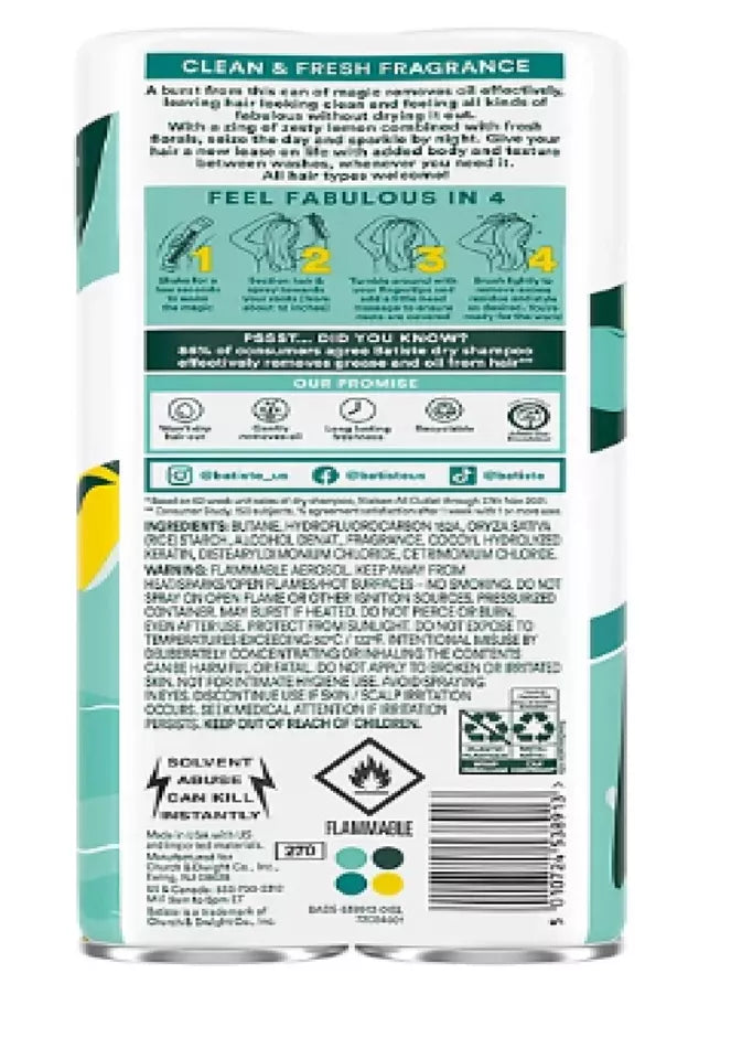 Batiste Instant Hair Refresh Classic Clean Dry Shampoo, 3.81 oz., 2 pk.